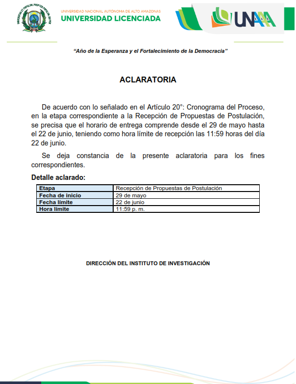 Aclaratorio de horario